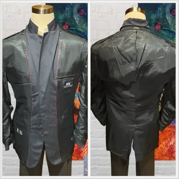 Vintage Stafford 42L Navy Blue Subtle Red Stripe Blazer Sport Jacket Denim Look